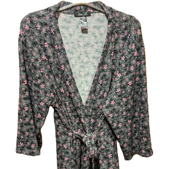 EUC Soft Lightweight Robe Gray w/Pink Flowers - Picture 1 of 6